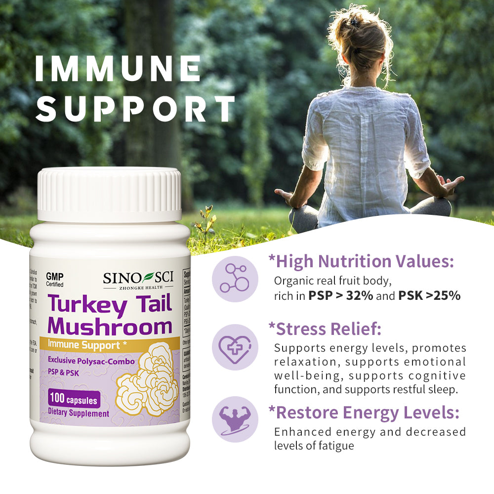 Sino-Sci Turkey Tail Mushroom Supplement - Immune Support